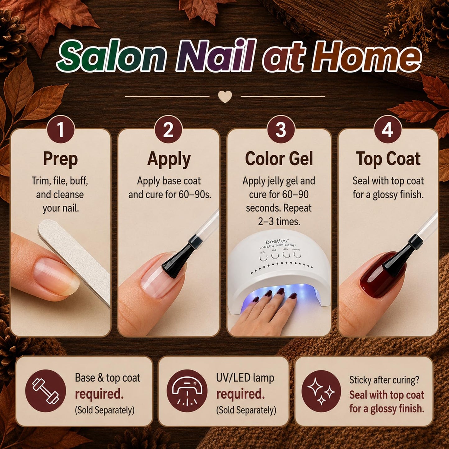 Beetles Midnight Syrup Jelly Gel Nail Polish Set, 6 Colors Fall Gel Polish