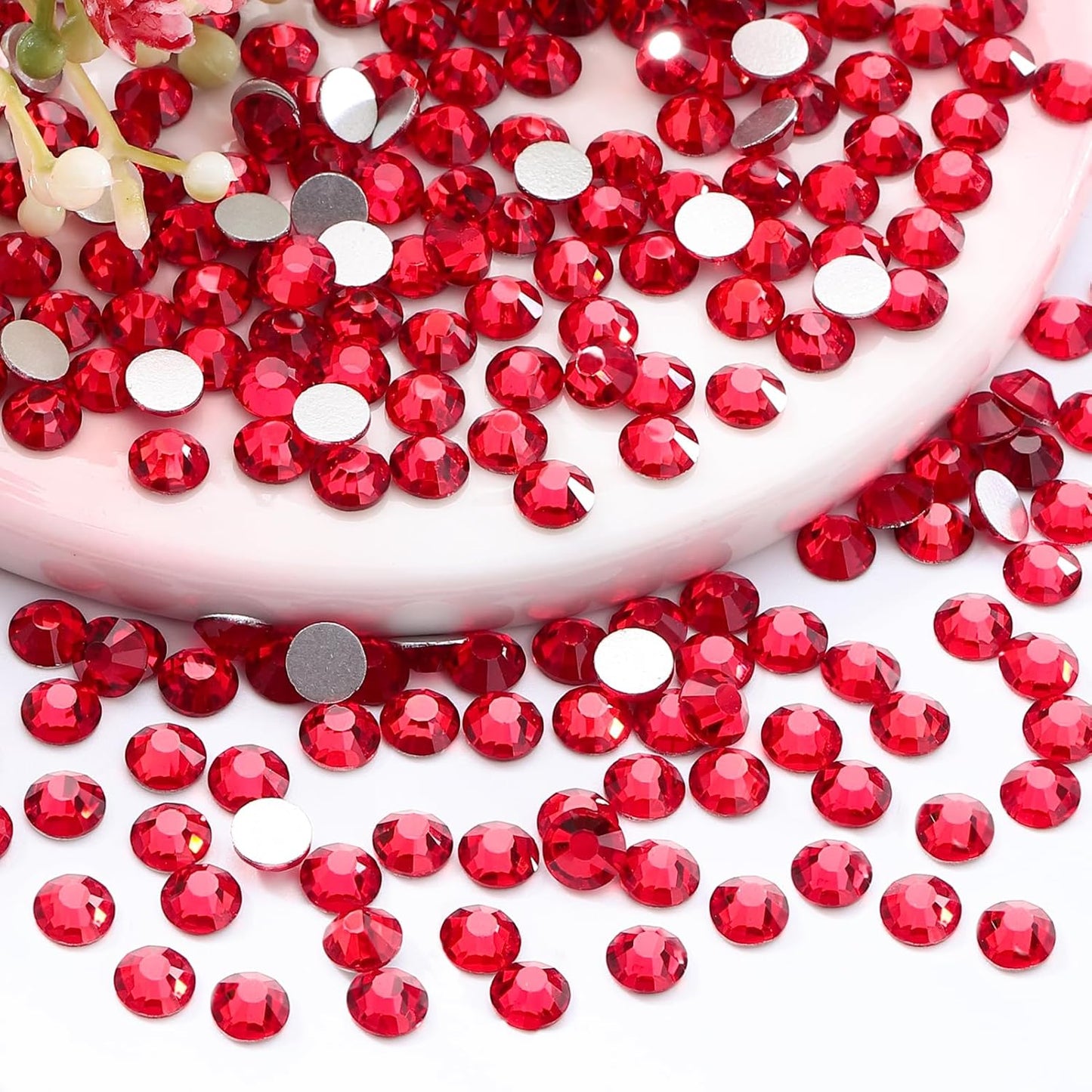 Light Siam Flatback Rhinestones, Glass Rhinestones for Nail Art and Craft, Glue Fix, Loose Crystal Gemstones(Red, SS12, 1440pcs, 2.9-3.0mm)