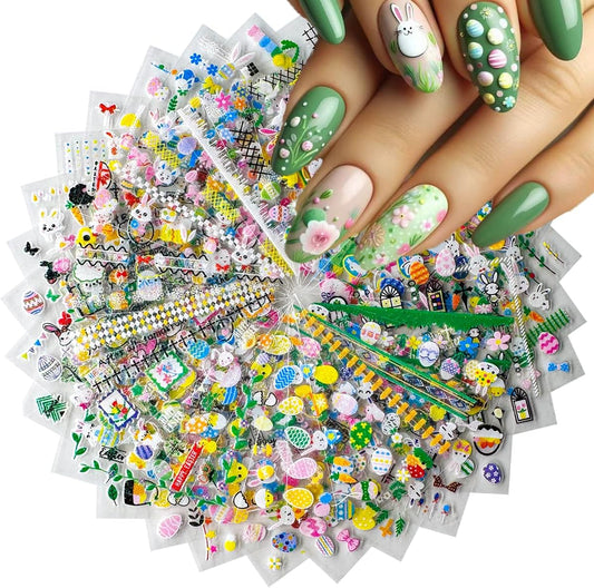 Easter Nail Stickers Cute Bunny Nail Decals 3D Self-Adhesive Easter Egg Nails Art Stickers Rabbit
