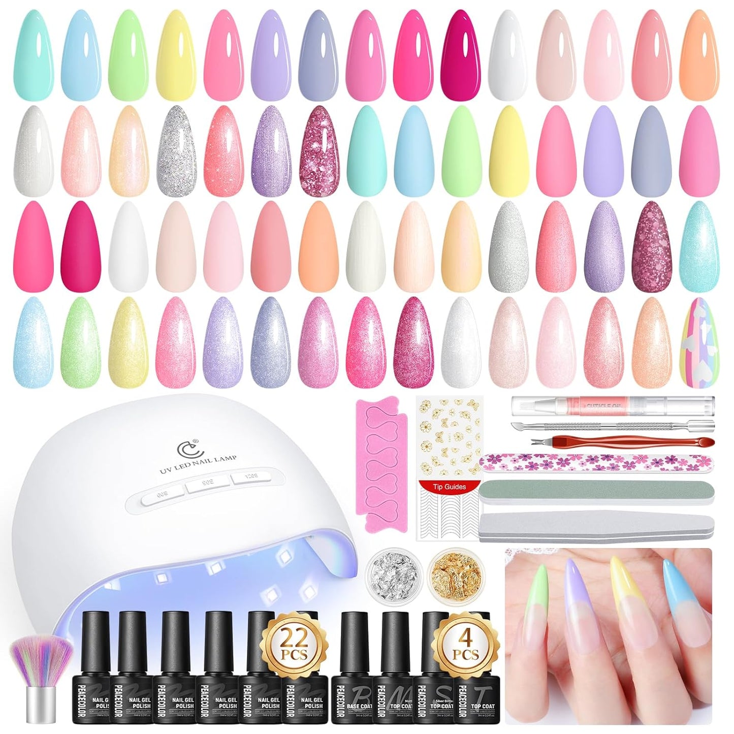 Peacecolor 39pc Gel Nail Polish Kit, Pink Milky White Orange All Seasons Pastel Gel Nail Kit with Nail Lamp Glossy Matte Top Base Coat Essential Manicure Tools Nails Art DIY