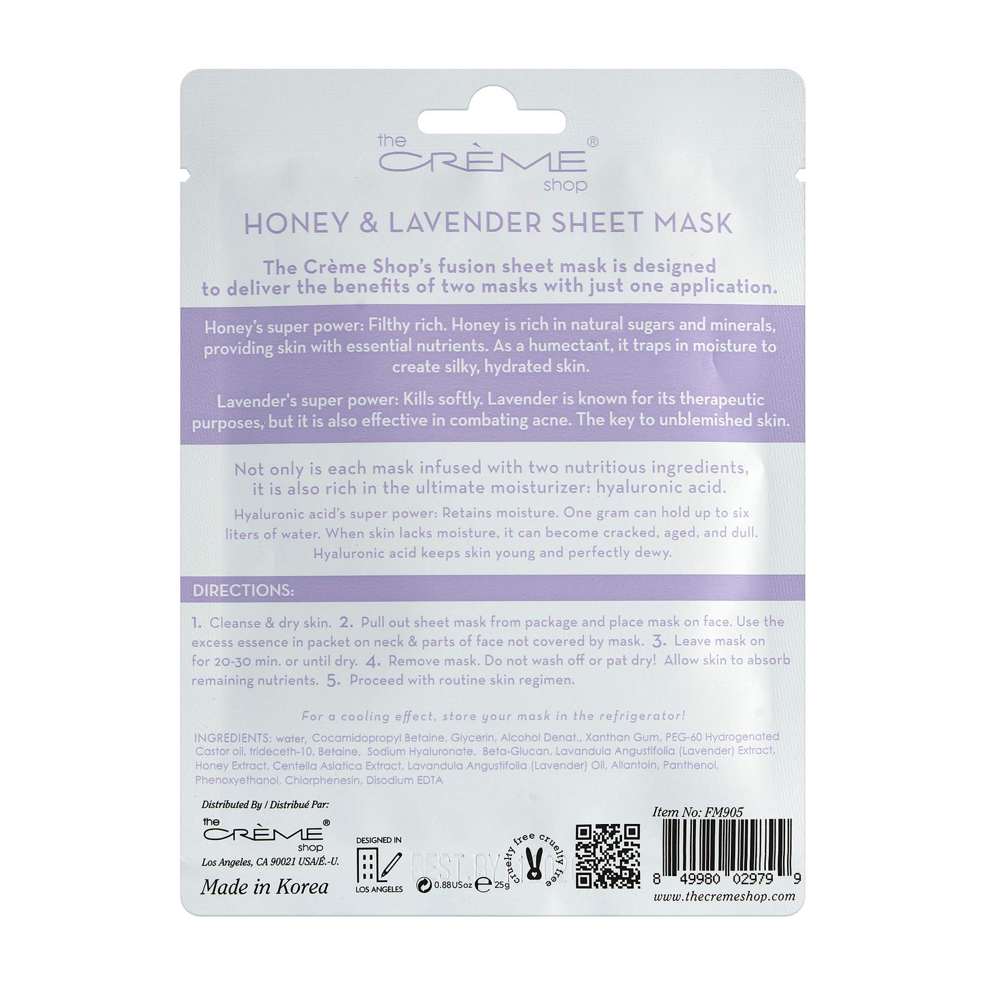 The Crème Shop Fusion Essence Sheet Masks (Lavender & Honey/Set of 5)