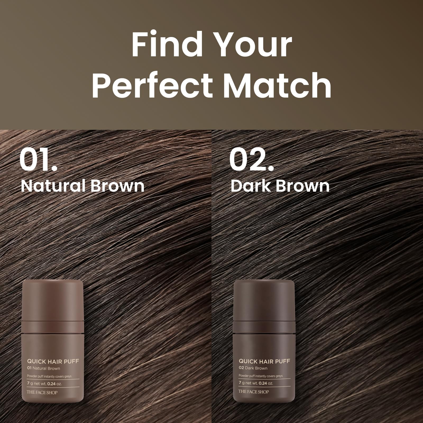 The Face Shop Quick Hair Puff - Natural Brown - Root Touch Up Hair Color, Hairline Powder Conceals