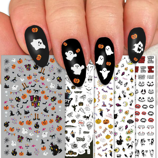 TailaiMei 1500 Pcs Halloween Nail Decals Stickers, 12 Sheets Self-Adhesive DIY Nail Art Tips