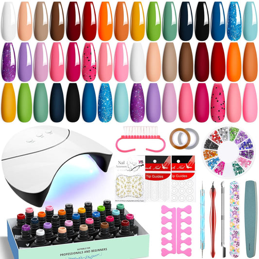 VANREESA 42 Pcs Gel Nail Polish Kit with U V Light 24 Colors Gel Polish Nail Set Glossy & Matte Top Coat Complete Nail Kit with Manicure Tools for All Seasons Gifts for Women Girls