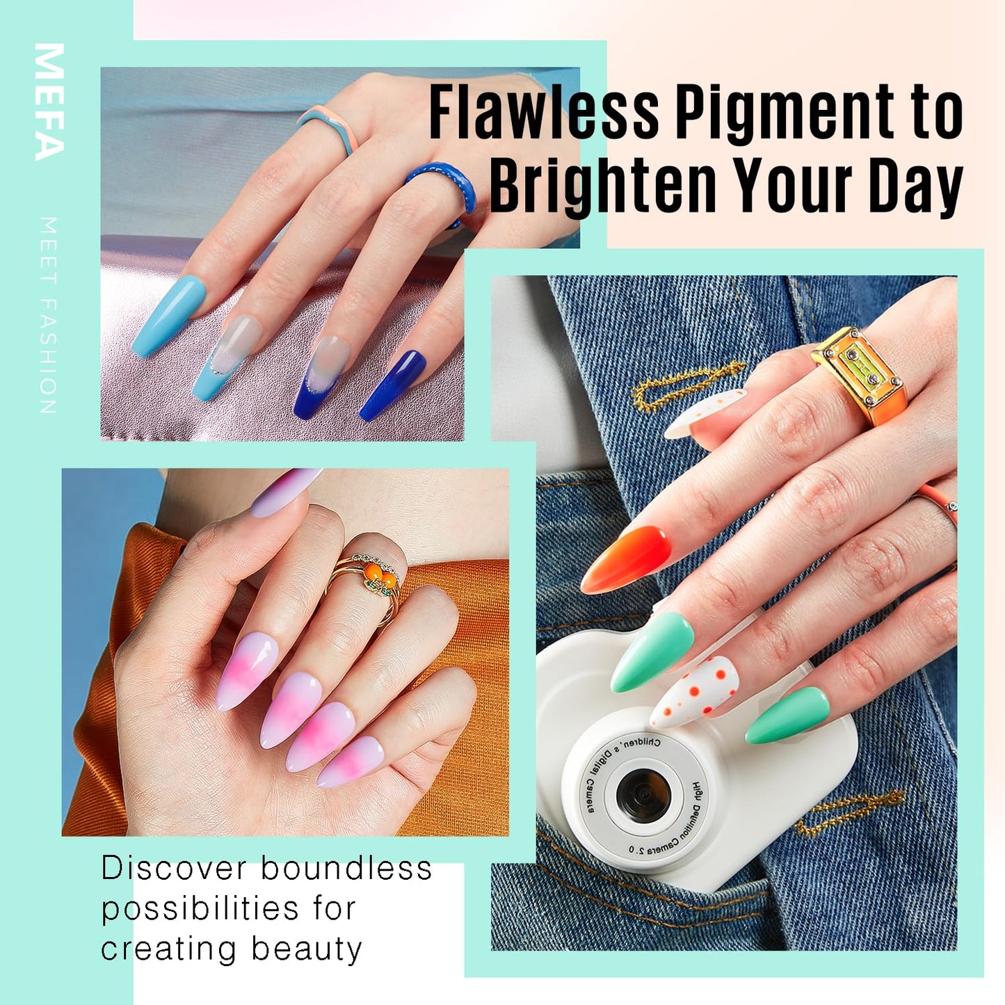 MEFA 56 Pcs Gel Nail Polish Kit with U V Light, 32 Colors Bright Neon Spring Summer Fall Pink Gel Polish Nail Set Essential Manicure Tools Nails Decorations Gifts for Women