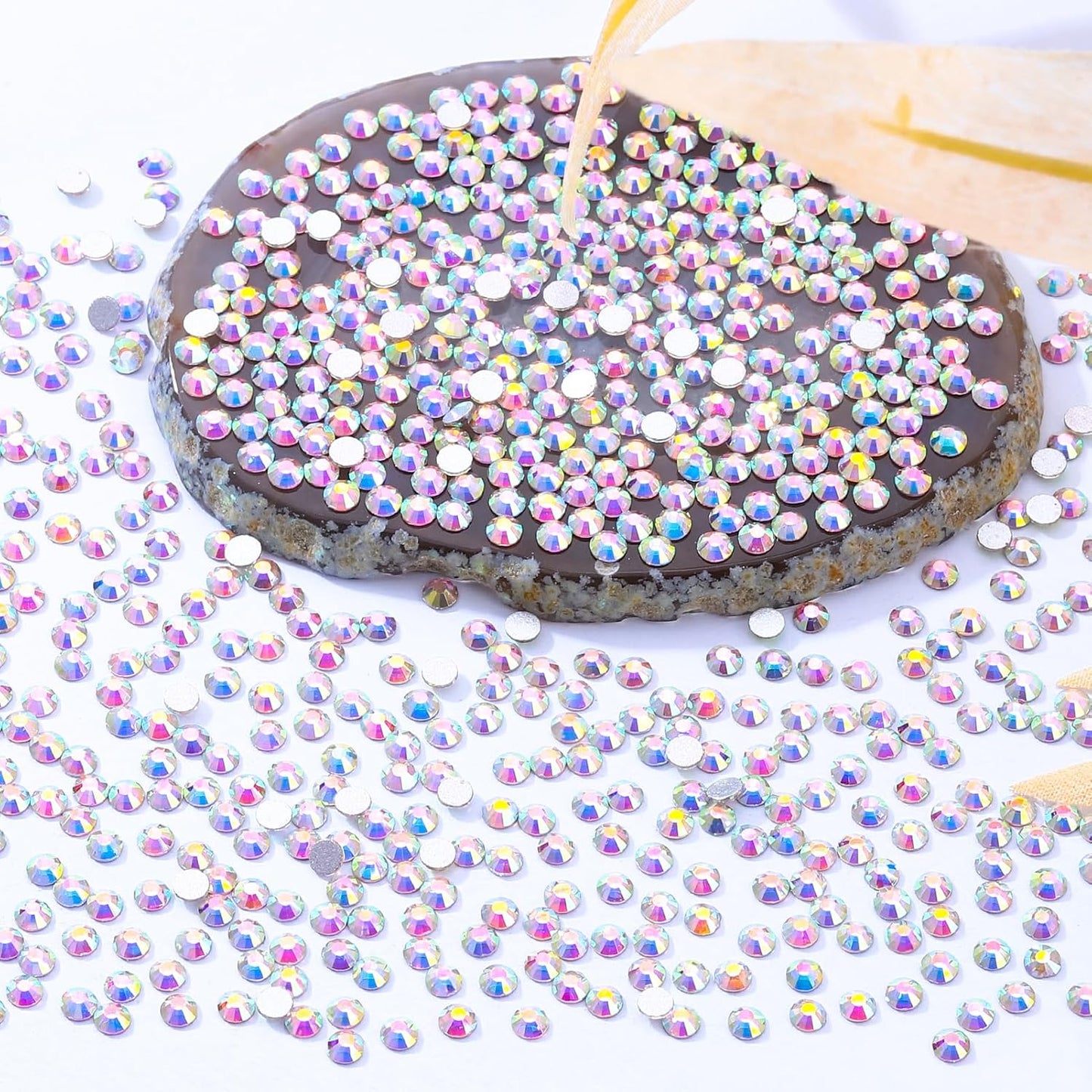 Crystal AB Flatback Rhinestones, Glass Rhinestones for Nail Art and Craft, Glue Fix, Loose Crystal Gemstones(Crystal AB, SS10, 2880pcs, 2.7-2.8mm)