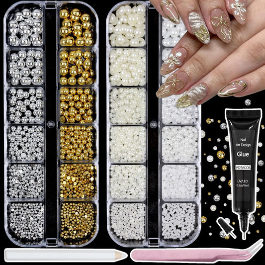 Nail Art Pearls with Rhinestones Glue Gel Flatback Pearls Nail Charms Luxurious Nails Supplies