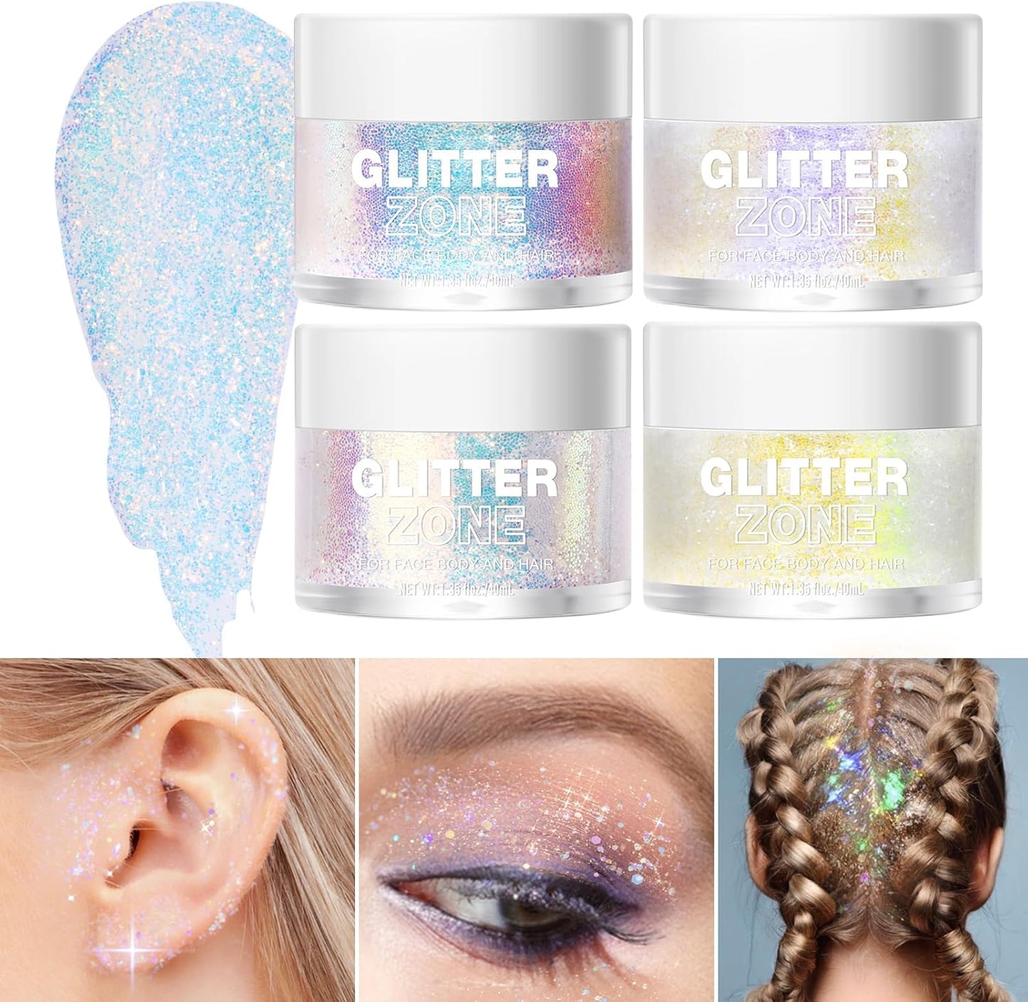 LANGMANNI Holographic Body Glitter Gel for Body, Face, Hair and Lip.Color Changing Glitter Gel Under Light. Vegan & Cruelty Free-1.35 oz (4# Sapphire Blue)