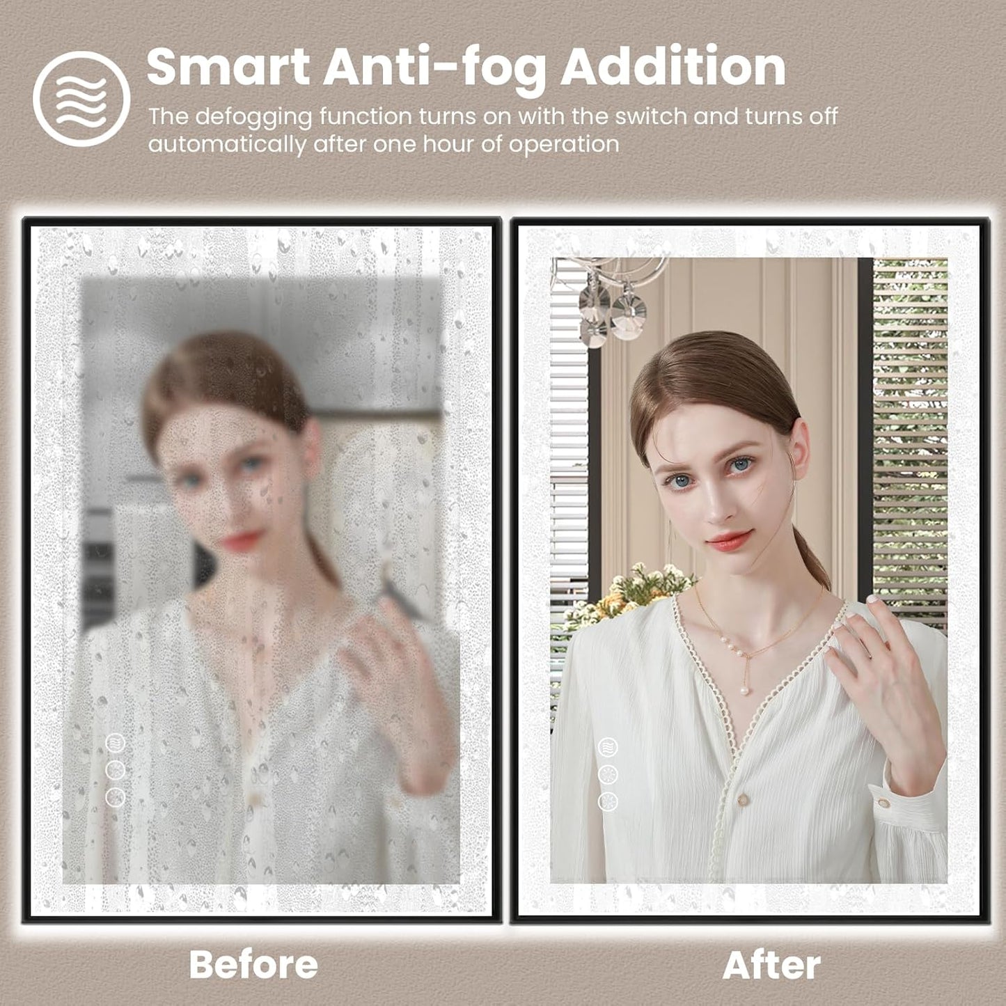 Amorho 30"x 36" LED Bathroom Mirror with Black Frame, Front Light and Backlit(Controlled Separately), Stepless Dimmable, Anti-Fog, Shatter-Proof, 3 Colors, Memory