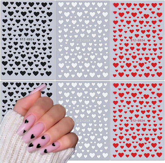 Valentines Nails Art Stickers 6 Sheets Heart Nail Stickers 3D Self Adhesive Valentines Nails Decals
