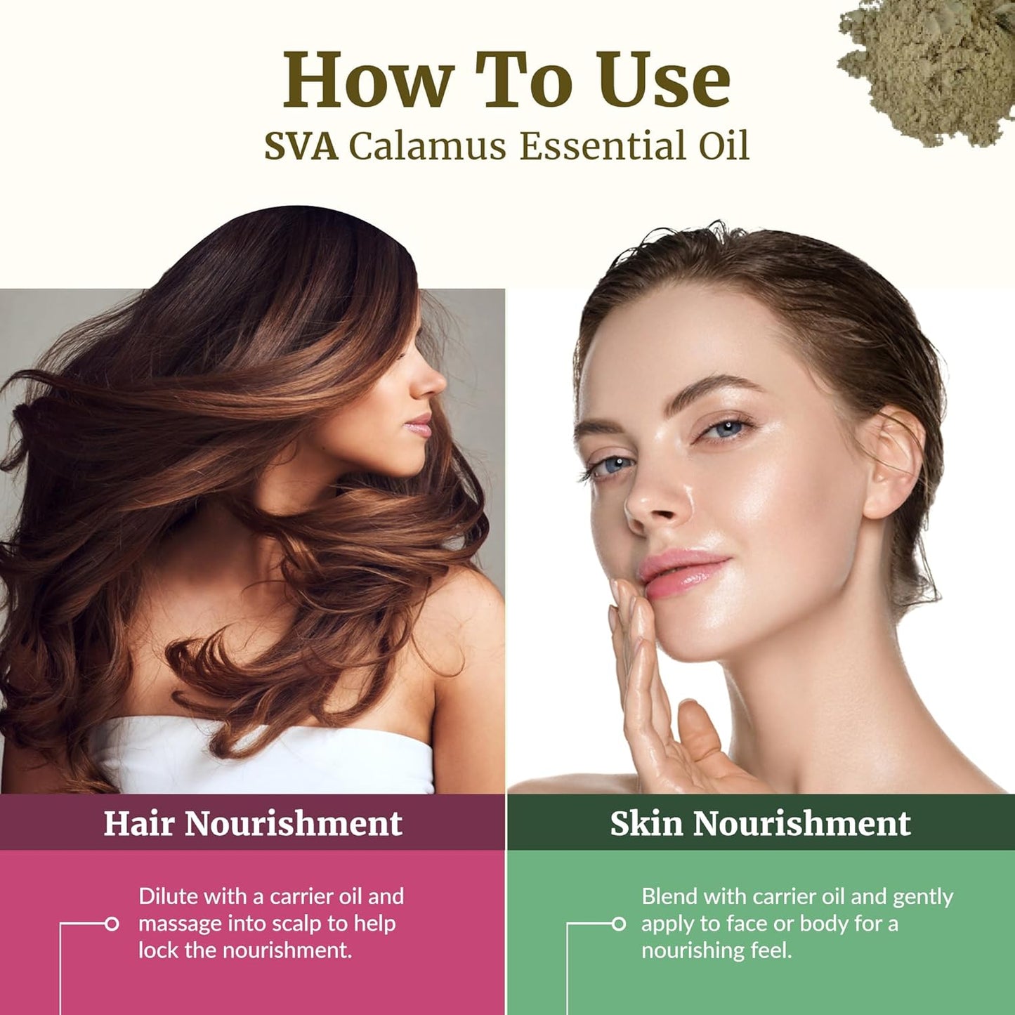 SVA Calamus Essential Oil – 1 Fl Oz – 100% Natural Calamus Oil - for Diffuser, Hair Care, Face, Skin Care, Aromatherapy, Scalp and Body Massage, Soap and Candle Making – with Dropper