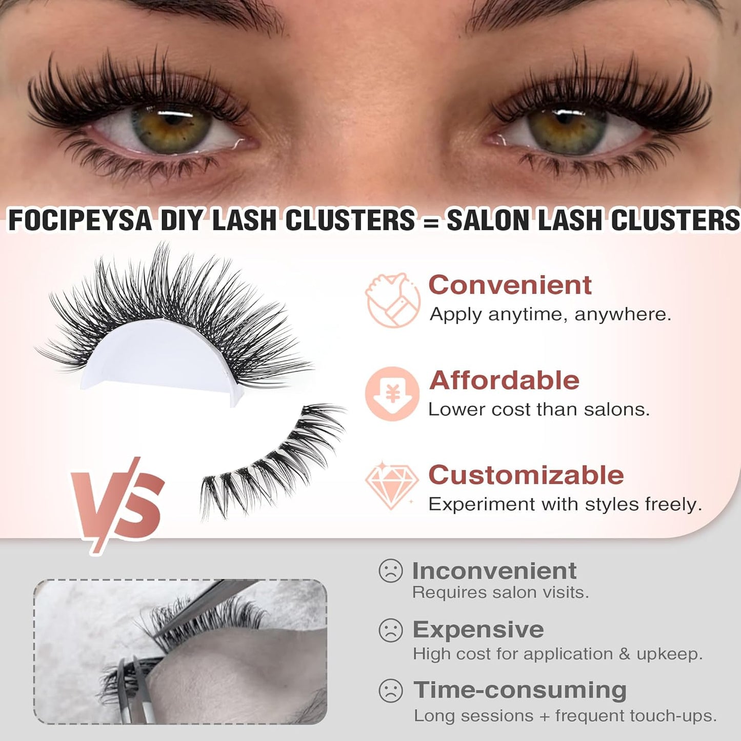 Focipeysa Wispy Lash Clusters Natural Eyelashes Extensions 10-16mm Cluster Lash Extensions C-Curl Lashes Extensions with Bottom Lashes Salon Effect Individual Eyelash DIY Eyelashes Clusters at Home