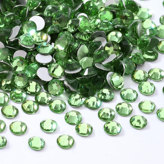 Light Green Flatback Rhinestones, Glass Rhinestones for Nail Art and Craft, Glue Fix, Loose Crystal
