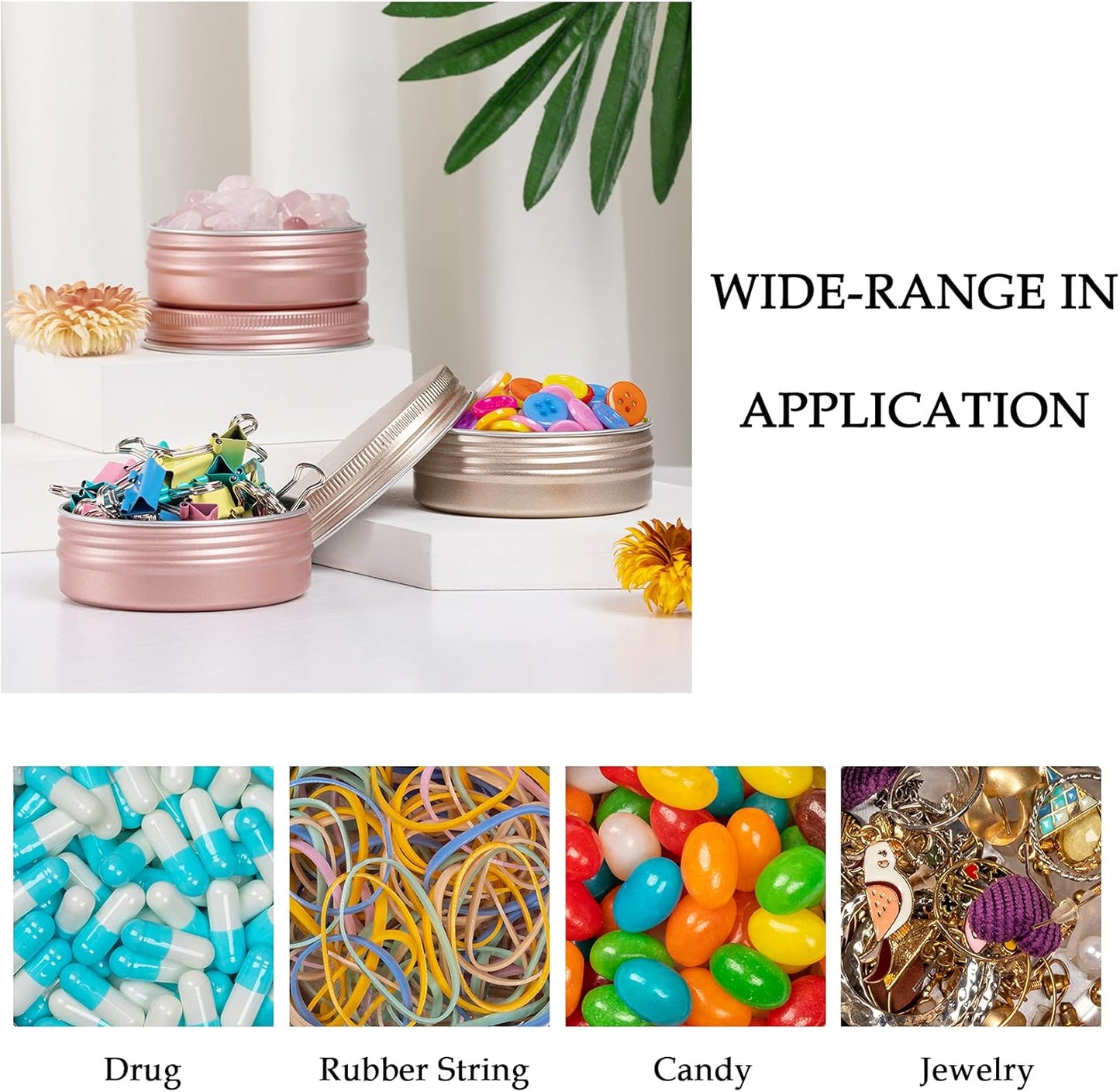 0.5 oz Screw Top Aluminum Tin Jar with Screw Lid and Blank Labels (Rose Gold - Pack of 32)