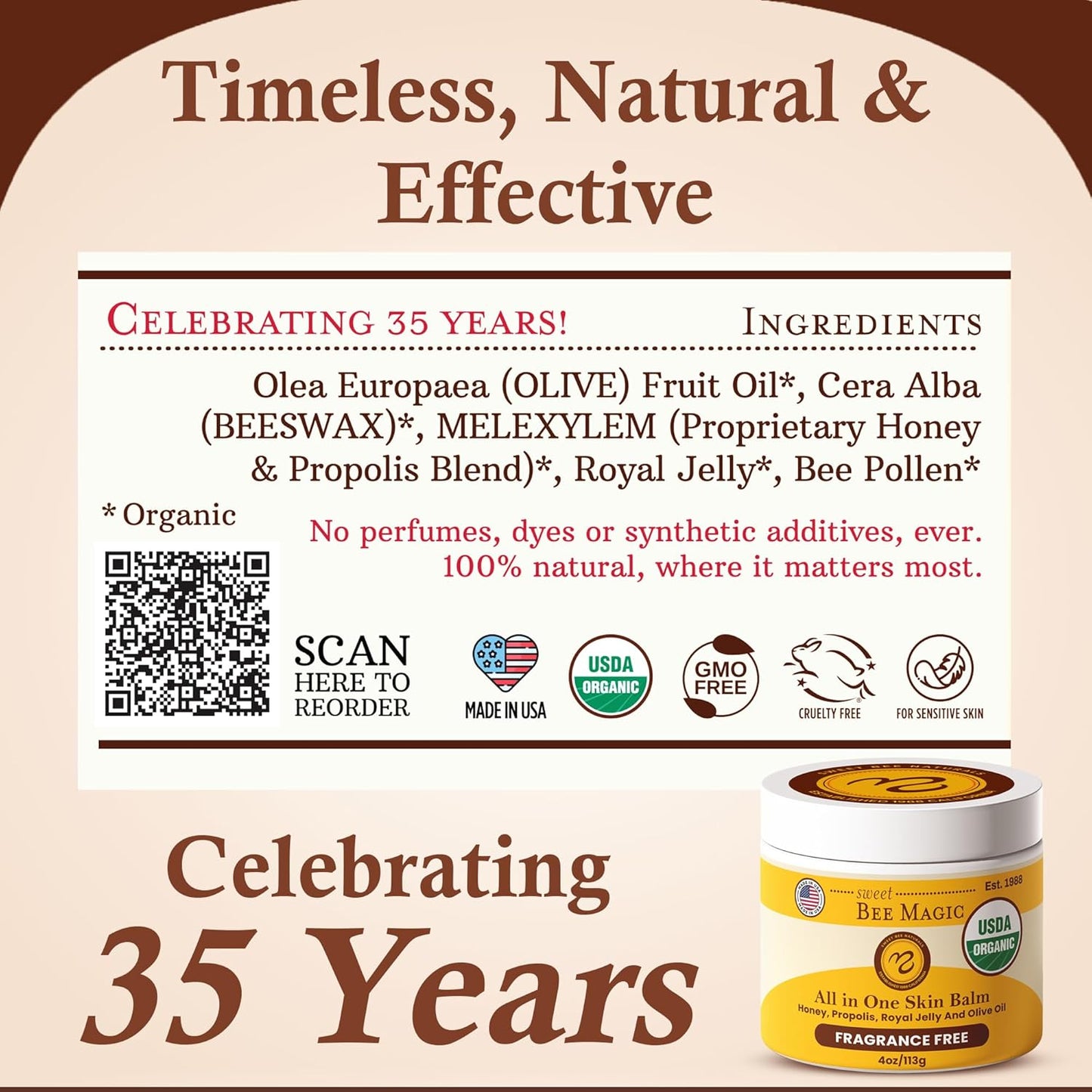 Sweet Bee Magic All In One Healing Organic Balm - Natural Skin Healing Cream, Beeswax Balm for Dry Skin, Face & Body Moisturizer - Certified Organic, All Natural Aid- 3 Jars (4oz Each, 12oz Total)