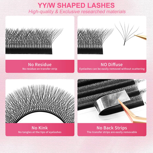 W Lash Extensions Supplies 7D Eyelash Extensions W Shape 0.07mm Thickness D Curl 11mm Premade Fans Easy Fan Lashes Volume Matte Black 12 Rows Crisscross Eye Lashes(W-7D-0.07-D,11mm)
