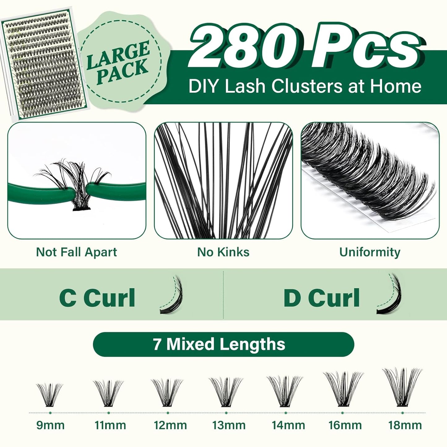 KEYYOU Lash Extension Kit DIY 300Pcs Lash Clusters Eyelash Extension Kit 40D 0.07 D Curl 9-18MIX Lash Clusters Kit with Lash Glue Remover Applicator Easy to Use for Beginners(Kit,40D-D,9-18MIX)