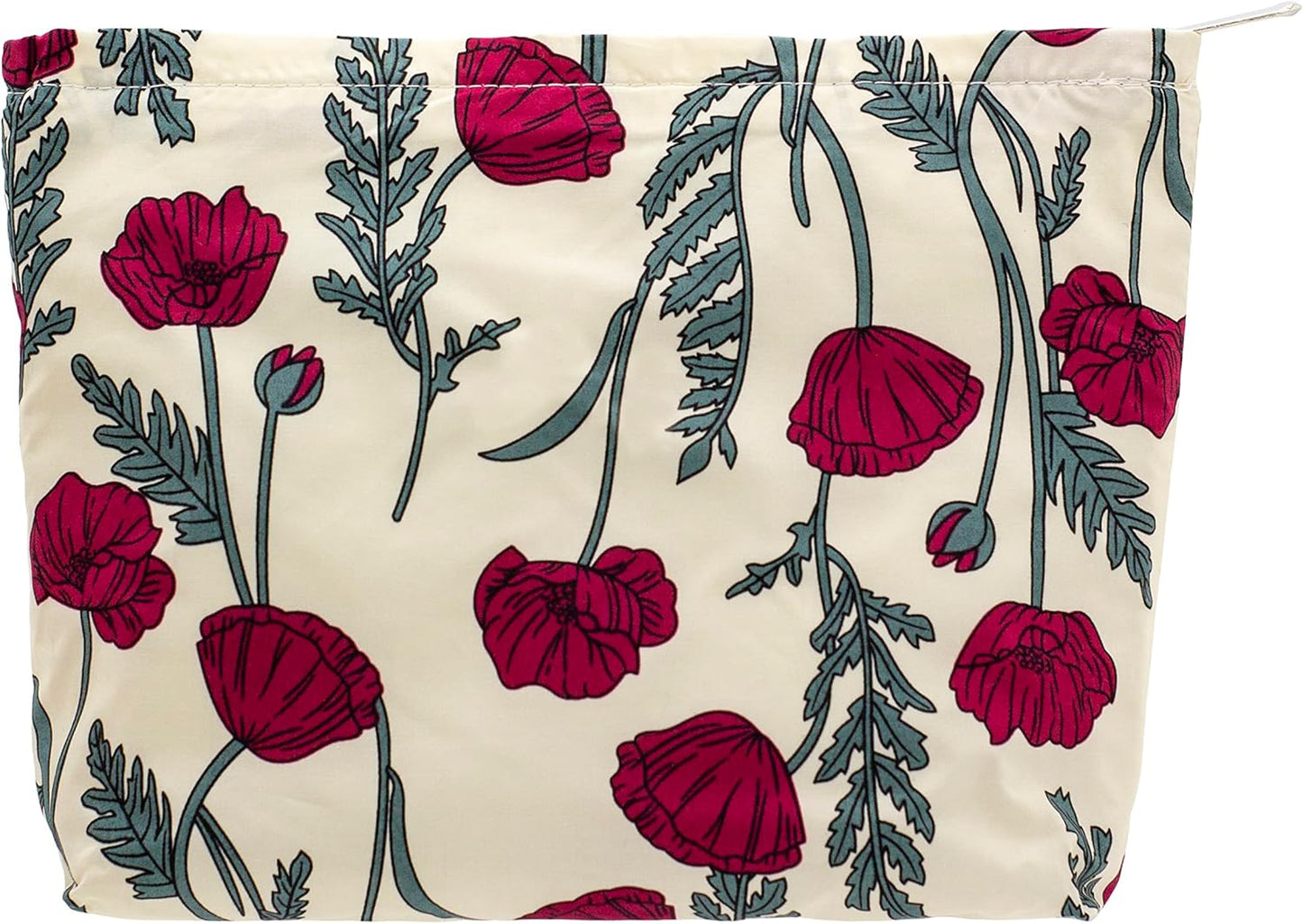 PAZIMIIK Floral Makeup Bag Large Cotton Zipper Pouch for Purse Travel Canvas Make Up Organizer for Women Cosmetic,Poppy Beige