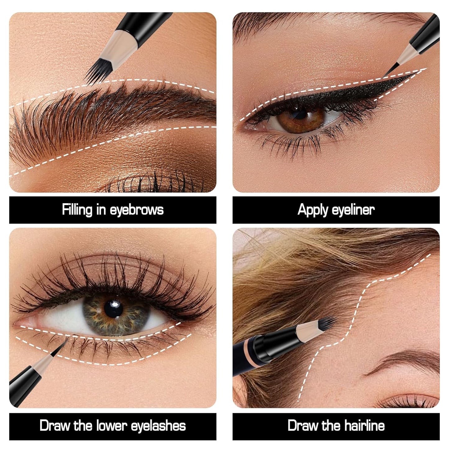 Eyebrow Pencils for Women, Microblading Eyebrow Pen Magical 2-in-1 Dual-Ended Brow Pen with 3D & Precise Brush-Tip Create Natural Hair-Like Brows, Last All-Day(Dark Brown)