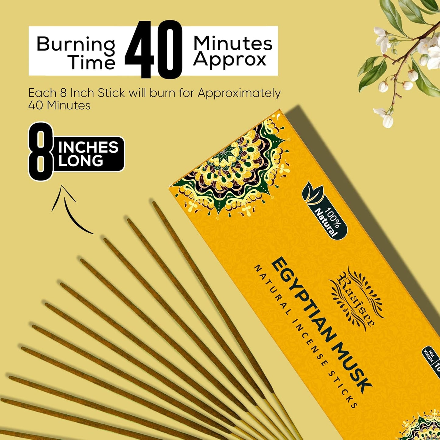 Raajsee Egyptian Musk Incense Sticks 100 Gm Pack-100% Pure Organic Natural Hand Rolled Free from Chemicals-for Church,Aroma Therapy,Relaxation,Meditation & Sensual Therapy