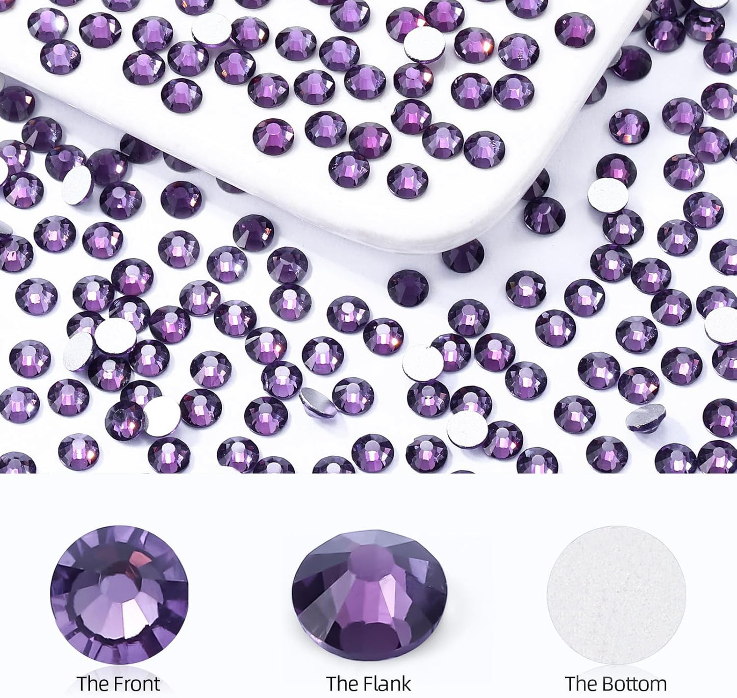 Tanzanite Flatback Rhinestones, Glass Rhinestones for Nail Art and Craft, Glue Fix, Loose Crystal Gemstones(Tanzanite, SS12, 1440pcs, 2.9-3.0mm)