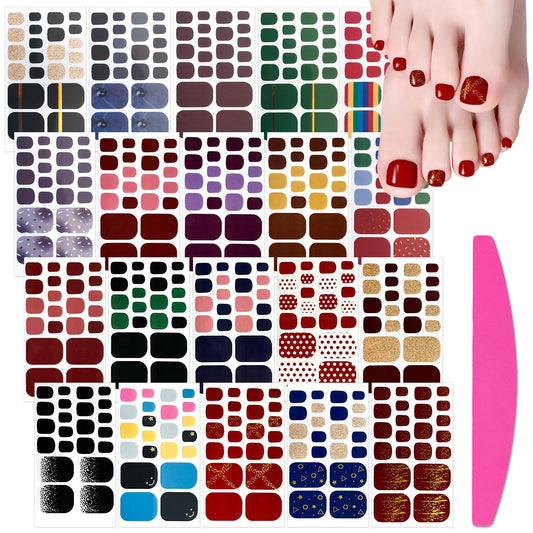 SILPECWEE 20 Sheets Adhesive Toe Nail Polish Stickers Decals Solid Color Full Wraps Nail Strips