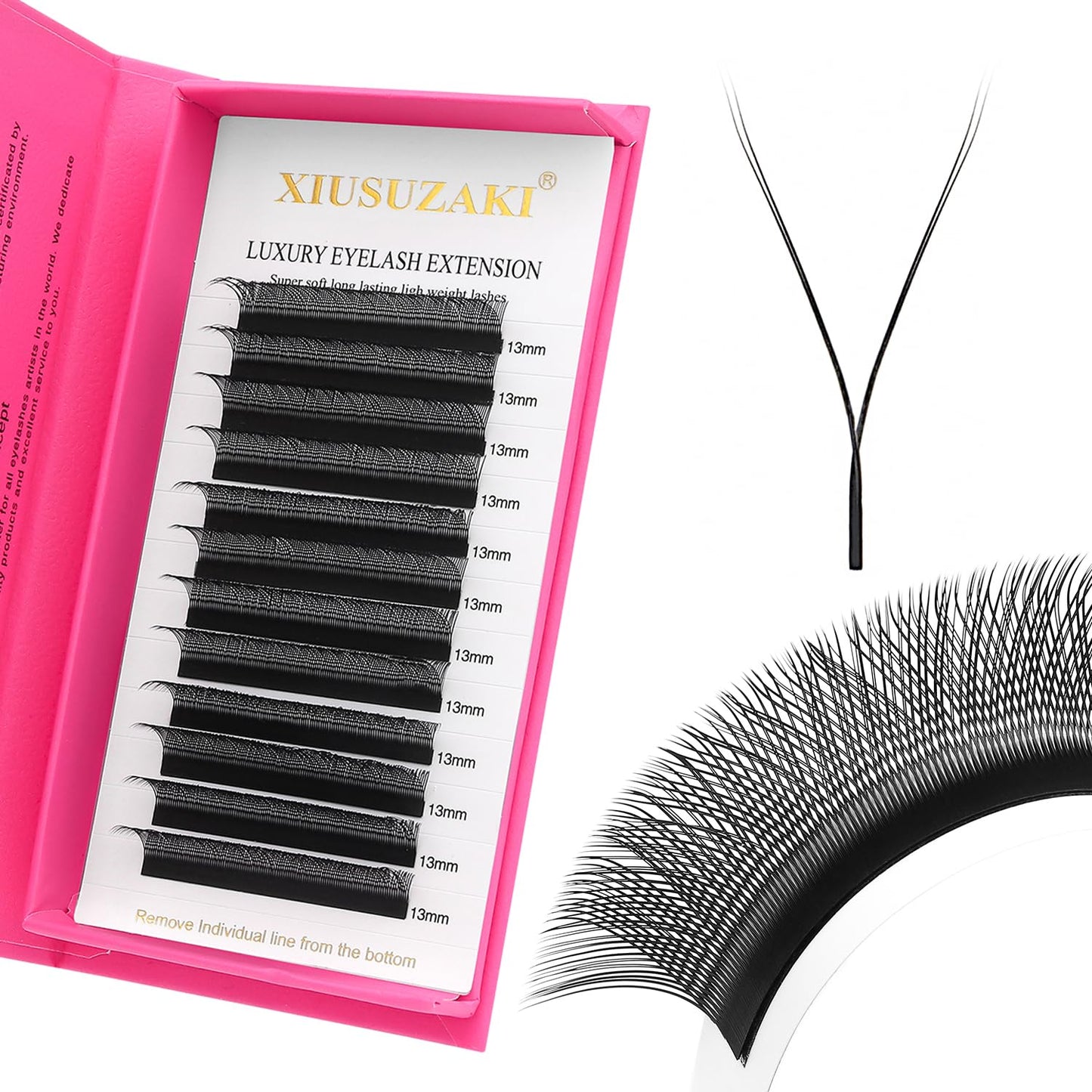 YY Lash Extensions Supplies Y Eyelash Extensions 0.05mm Thickness C Curl 13mm Premade Fans 4D Russian Volume Matte Black 12 Rows Crisscross Eye Lashes(YY-0.05-C,13mm)