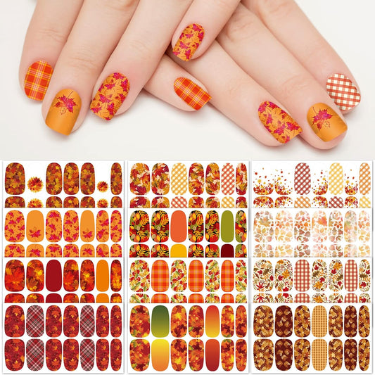 TailaiMei 12 Sheets Fall Nail Wraps Stickers Autumn Nail Polish Strips Self-Adhesive Full Wraps