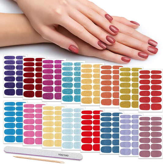 DANNEASY 16 Sheets Nail Wraps for Women Nail Polish Strips Solid Self Adhesive Gel Nail Stickers
