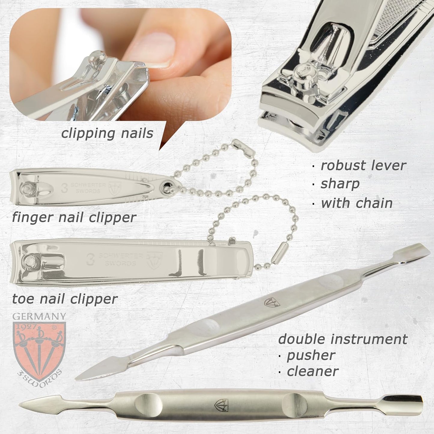 3 Swords Germany - brand quality 12 piece manicure pedicure grooming kit set for professional finger & toe nail care with burgundy synthetic leather case - Made in Germany