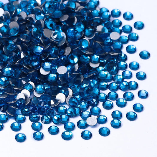 Capri Blue Flatback Rhinestones, Glass Rhinestones for Nail Art and Craft, Glue Fix, Loose Crystal