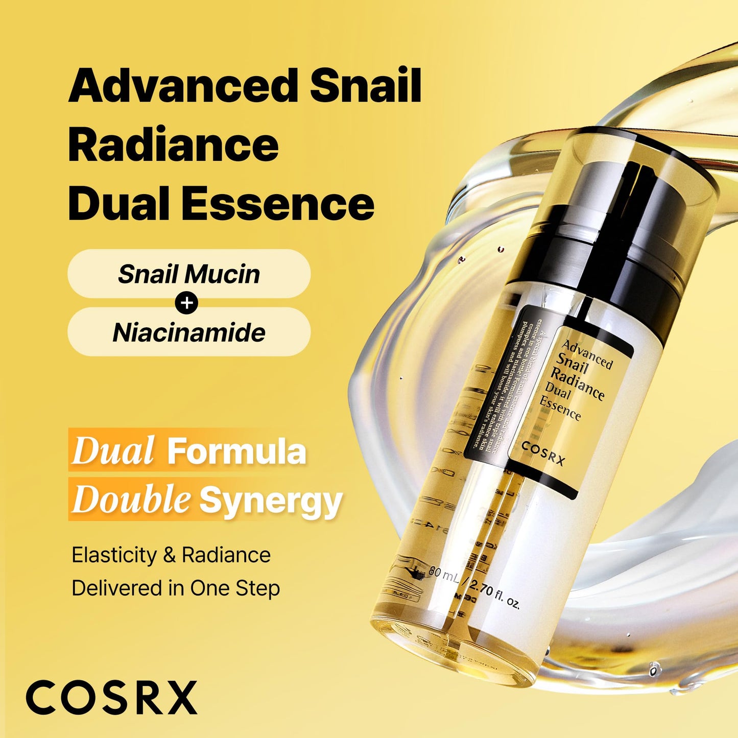 COSRX Snail Mucin 74% + Niacinamide 5% Dual Face Serum, 2.7 oz