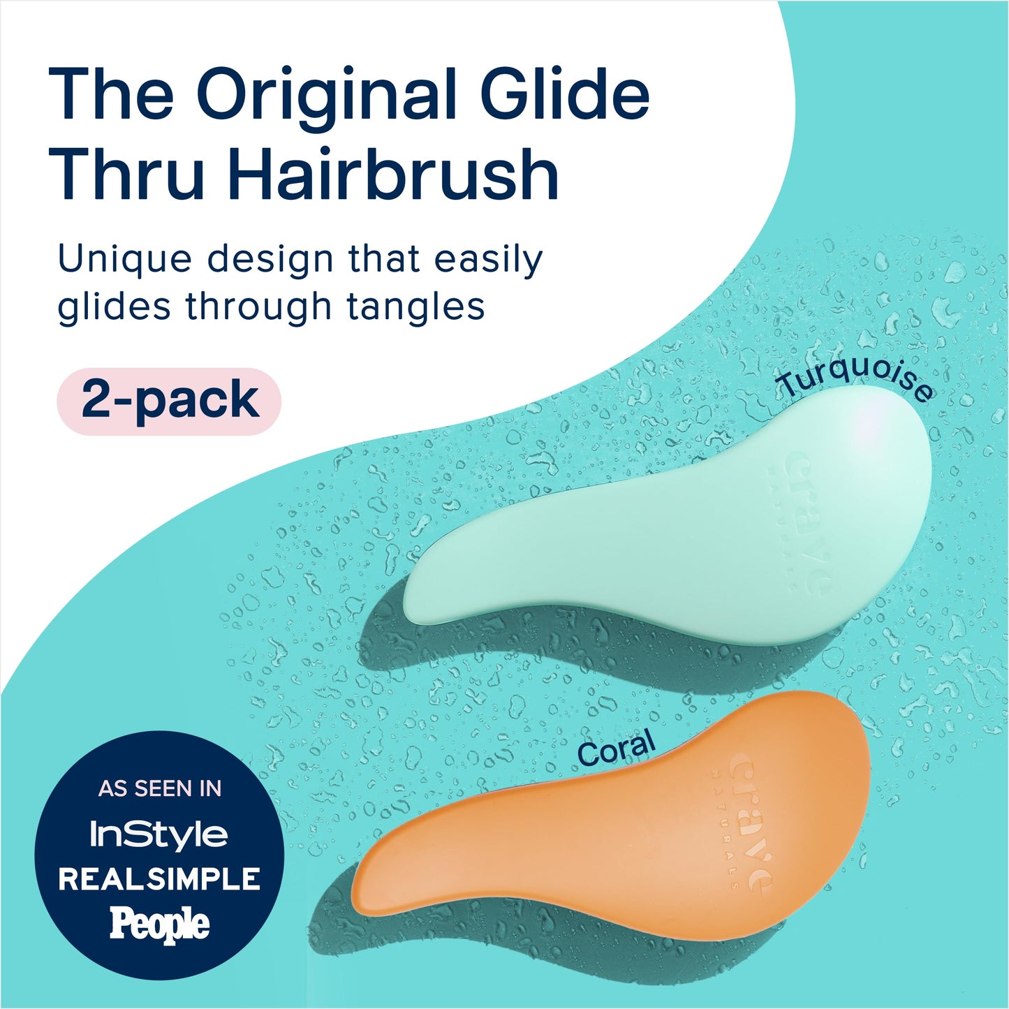 Crave Naturals Glide Thru Hair Brush - 2 Pack Detangler Brush for Curly, Straight, Wet or Dry Hair