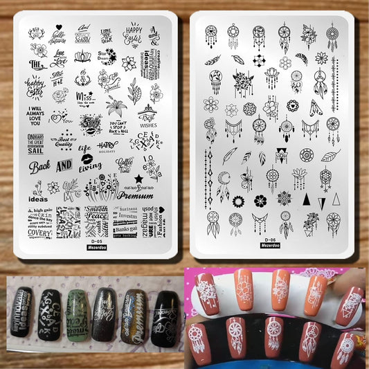 Flowers Leaf Love Nail Stamping Plate 2pcs Dreamcatcher Feather Pendant Image Stamping Template