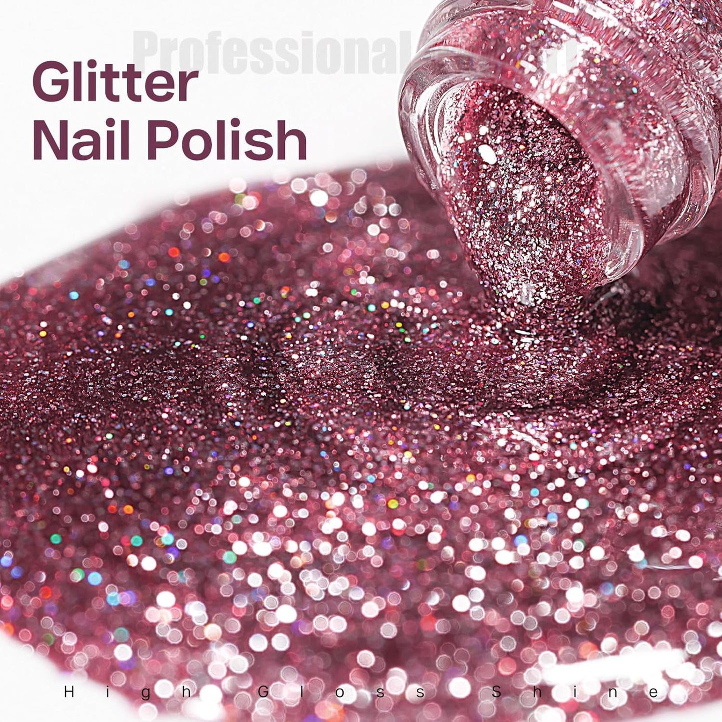 MIZHSE Quick Dry Glitter Pink Nail Polish, Shimmery Nail Polish Air Fast Drying, 15ml High Glossy Sparkly Shiny Nail Lacquer Nail Art Salon Manicure Home