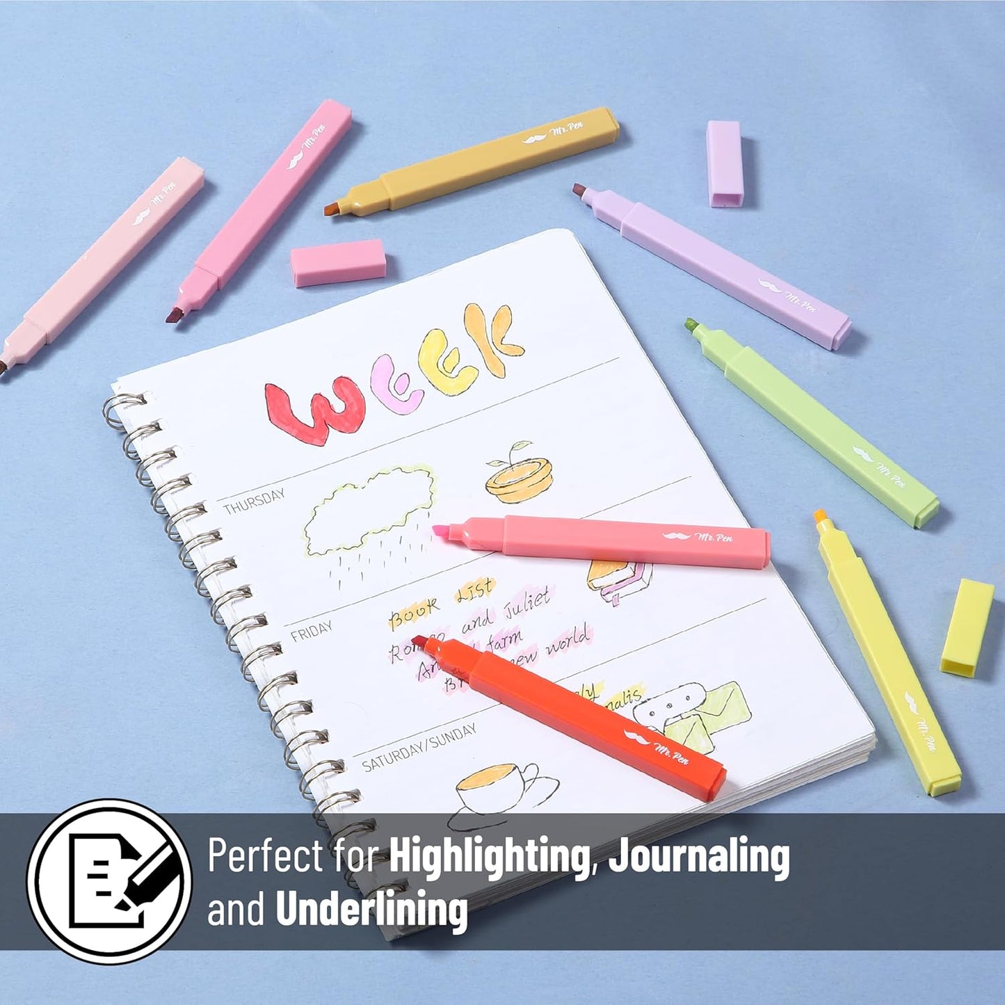 Mr. Pen- Aesthetic Highlighters, 8 Pack, Chisel Tip, Summer Morning, Cute Highlighters Assorted Colors