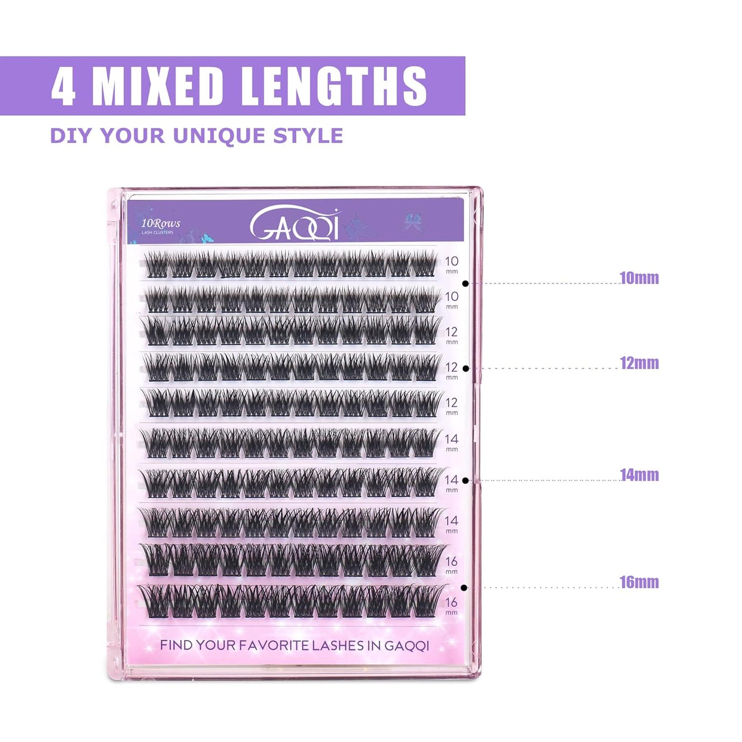 GAQQI Lash Clusters, Eyelash Clusters 120PCS C Curl Individual Lashes, Wispy Cluster Eyelash Extension 10-16mm Mixed Length, Natural Looking Cluster Lashes （GQ19, C Curl, 10-16mm)