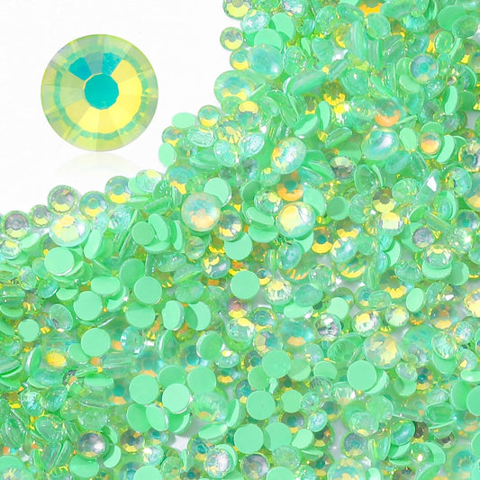 F Green Flatback Rhinestones, Glass Rhinestones for Nail Art and Craft, Glue Fix, Loose Crystal