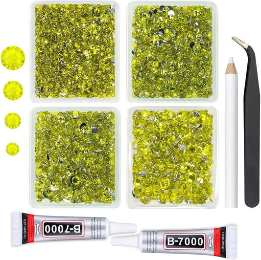 Lemon Yellow Crystal Resin Rhinestones w B7000 Jewelry Glue for Bedazzling Crafting Flatback Stones 3mm 4mm 5mm 6mm Diamonds Crystals Gems for Nails Face Eyes Makeup Tumblers DIY Crafts Decor