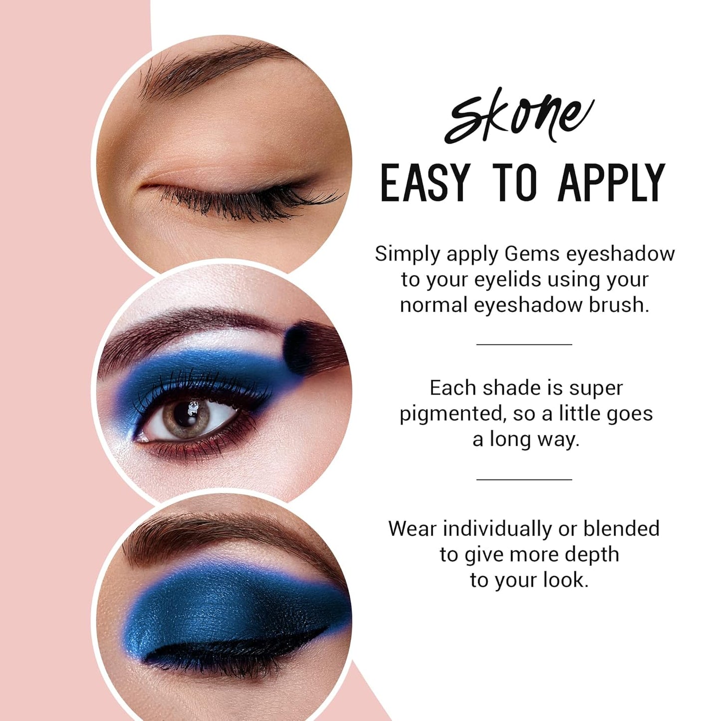 Skone Cosmetics Gems Eye Shadow, Highly Pigmented, Longwear Eye Makeup, Single Eyeshadow with Pro Shimmery Finish - Ultra-Blendable, Slightly Shimmer Shades - Blue Eyeshadow - Kisses
