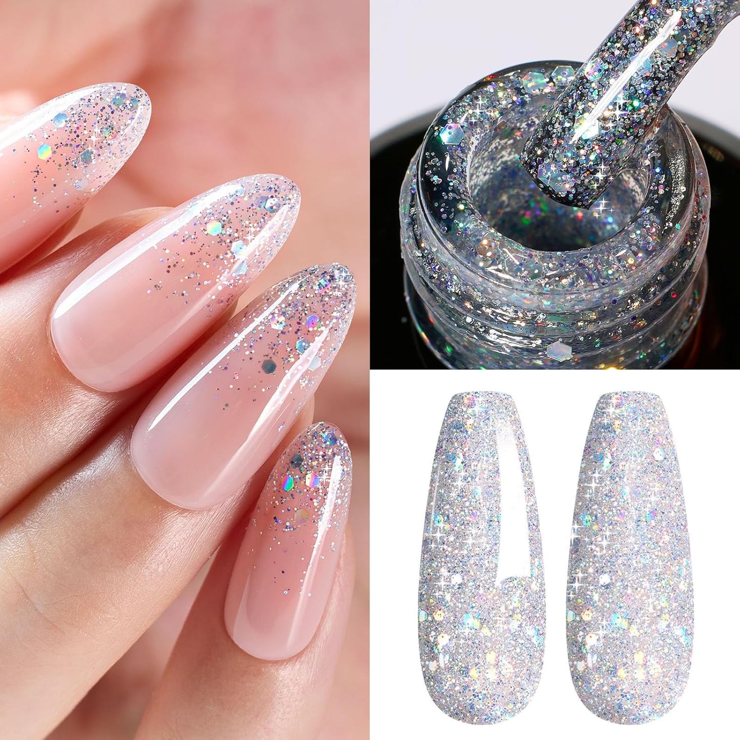 Beetles Glitter Gel Nail Polish, 15ml Silver Chrome Gel Polish, Diamond Shine Nail Polish, Soak Off U V LED Nail Lamp Long Lasting Highly Shine Nail Art Gifts for Women