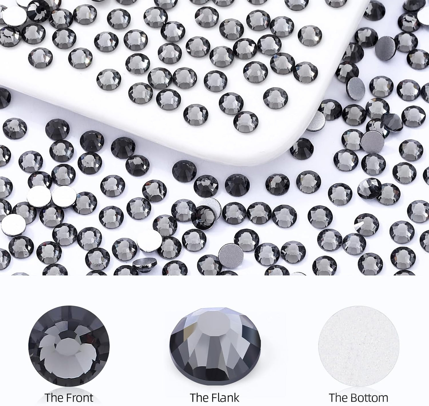 Gray Flatback Rhinestones, Glass Rhinestones for Nail Art and Craft, Glue Fix, Loose Crystal Gemstones(Gray, SS20, 1440pcs, 4.6-4.8mm)