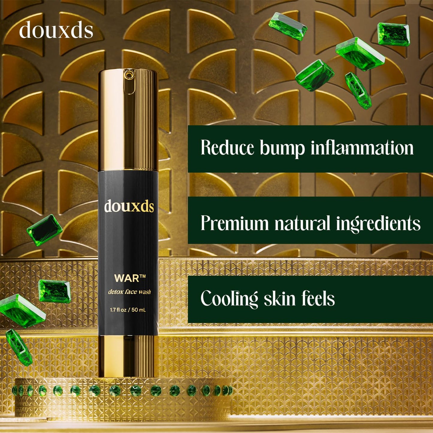 douxds WAR™ Detox Face Wash, Pore Cleaner Aloe Vera, Natural Skin Care Charcoal Face Wash, Men's Skin Care, Acne Treatment For Face, Ingrown Hair, 50 ml