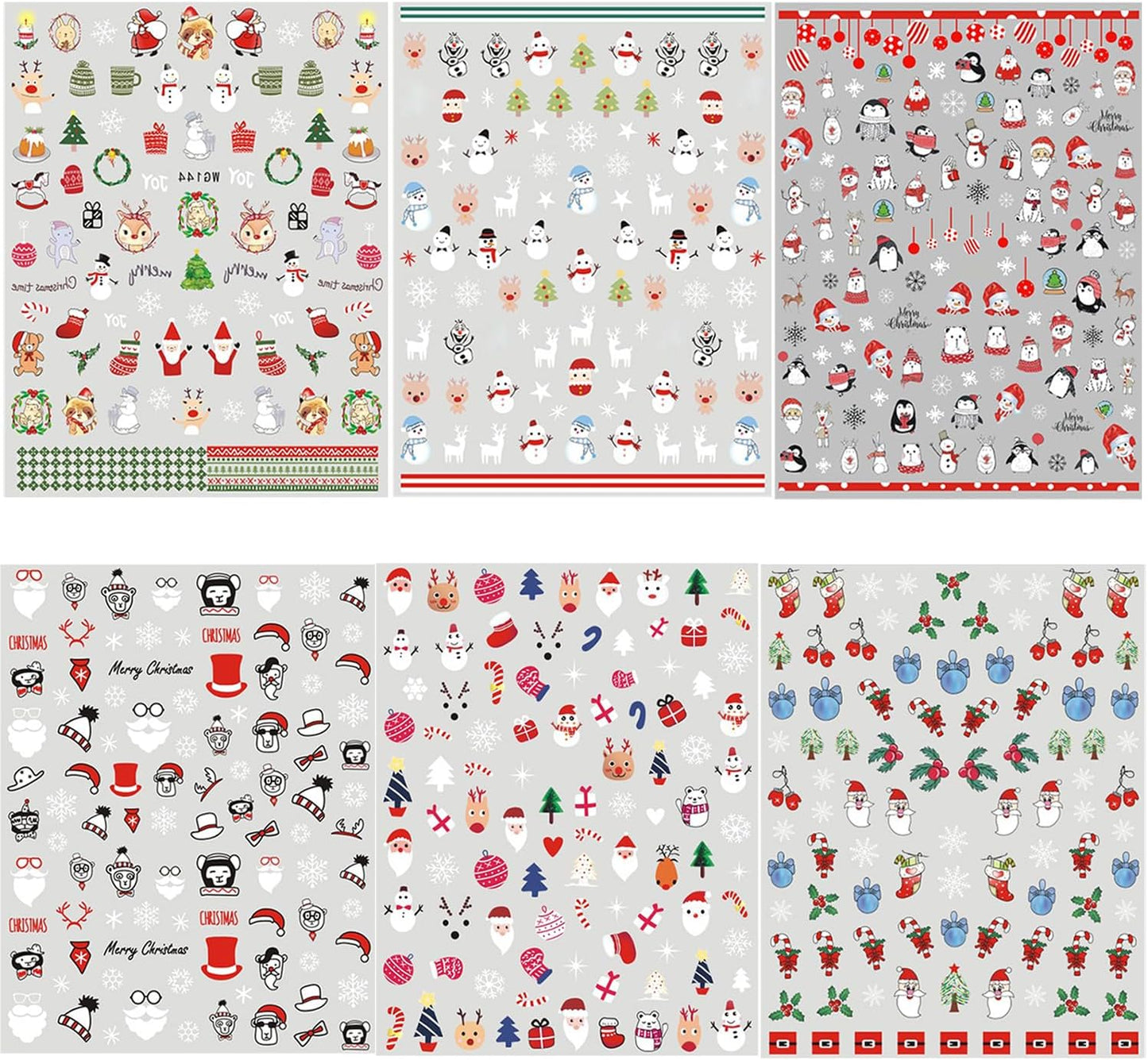 HNUIX Nail Stickers - 3D Christmas, Self Adhesive Nail Decals, Multi Colour Pattern, 10 Sheets, for Nail Art