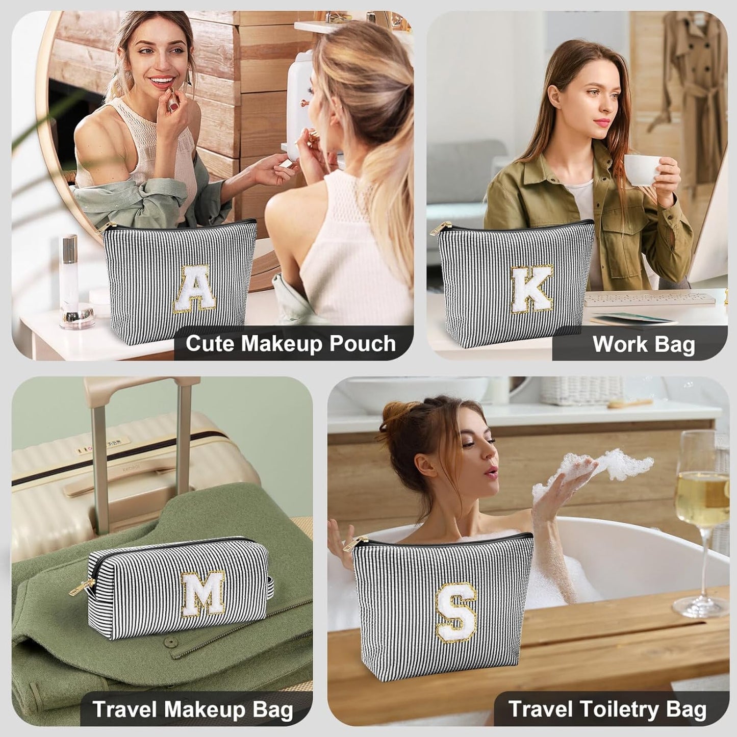 YOOLIFE Makeup Bag for Women - Personalized Makeup Pouch for Girlfriend Bridesmaid Wife | Travel Toiletry Bag for Her Mom | Skin Care Bag Birthday Gift for Sister Friend Sweet 16 Gifts Black V