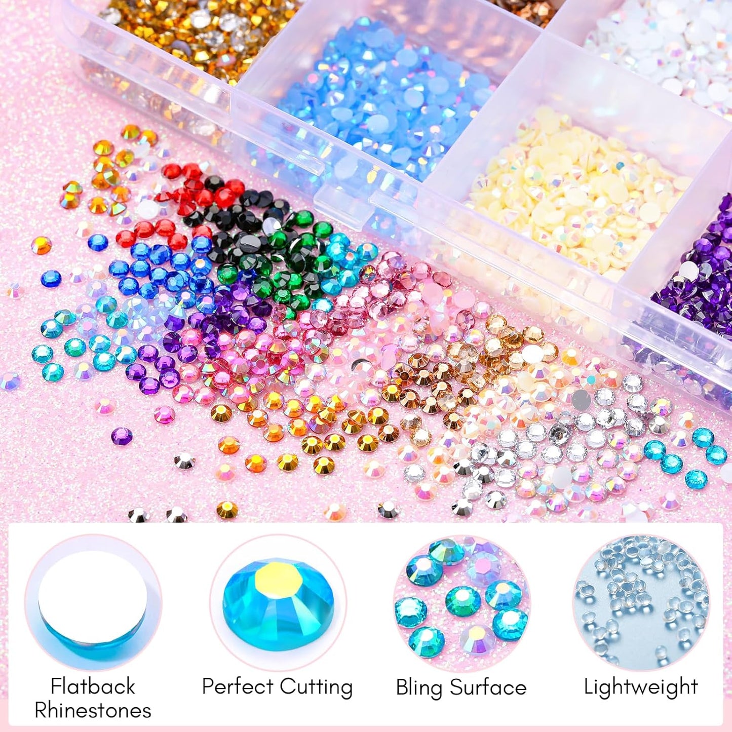 Makartt Nail Rhinestone Glue Kit: 15ml Strong Gems Adhesive Gel with 3360pcs 24 Colors Flatback Crystals Rhinestones for 3D Nails Art, Includes Tweezer, Home & Salon Manicure Kit