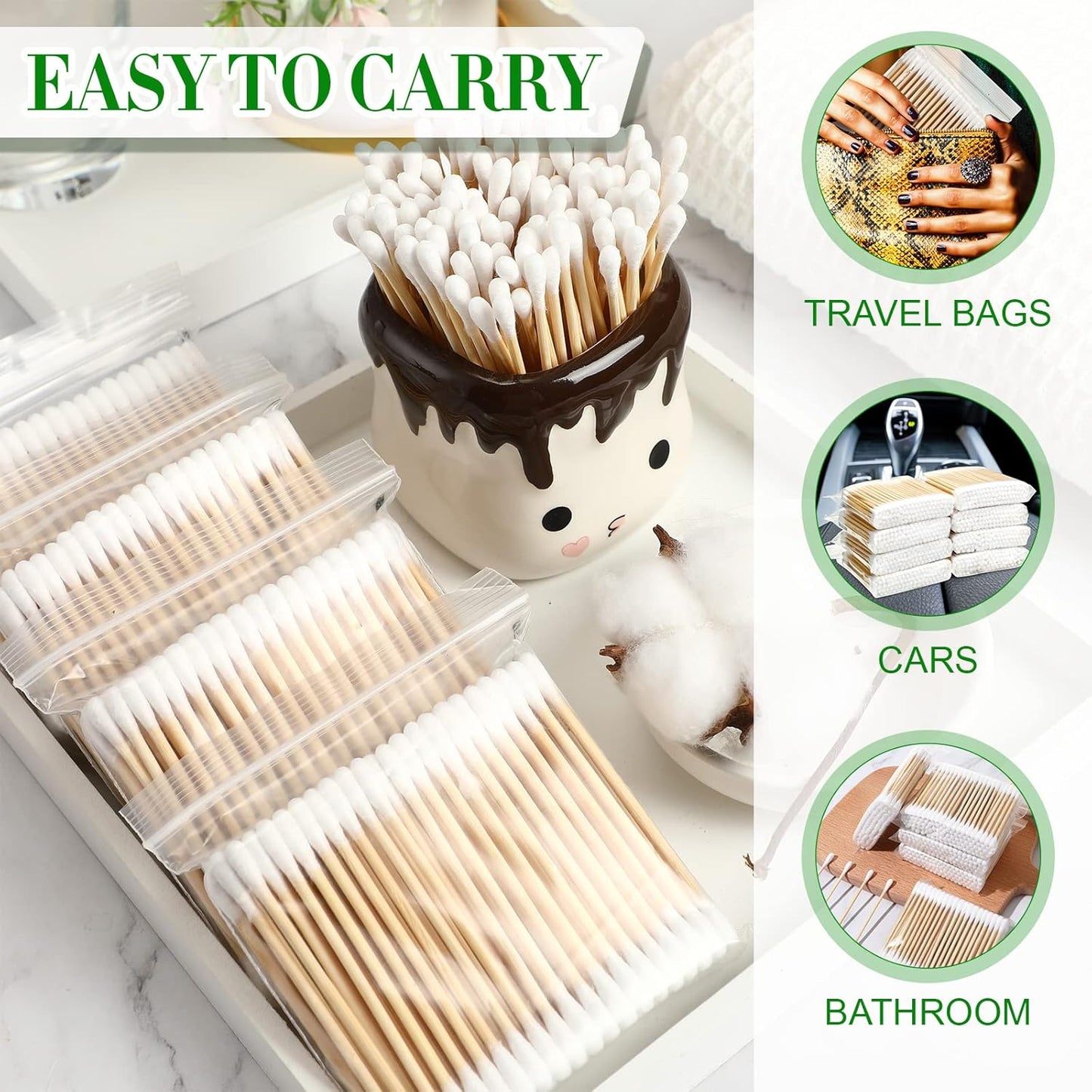 10000 Pcs Double Round Cotton Swabs with Wooden Sticks Bulk Cotton Buds Travel Size Ear Swabs for Ears Makeup Daily Cleaning Pet Care Arts Crafts