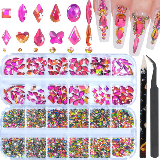 Nail Rhinestones - 3D Multi Shape Size, Flat Back, Crystals Manicure Rhinestones Charms, Colorful