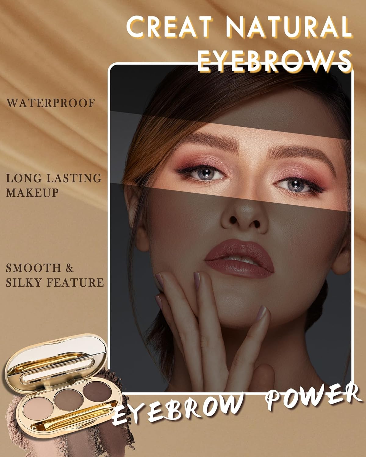 Eyebrow Powder Makeup Kit-3 Colors Eye Brow Tinting Powder Palette for Women Eyebrows Long-Lasting Waterproof, Dark Light Black Brown Brow Filler, Enhance & Define Brows, With Mirror, Brow Tool-Set 03