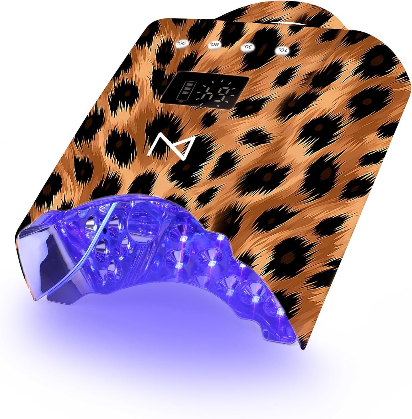 M - NEO Cordless & Rechargeable Nail Curing Lamp 78W with 4 LCD Time Display Timer, Auto Sensor, and Spacious Interior for All Hand Sizes and Nail Lengths (Leopard)
